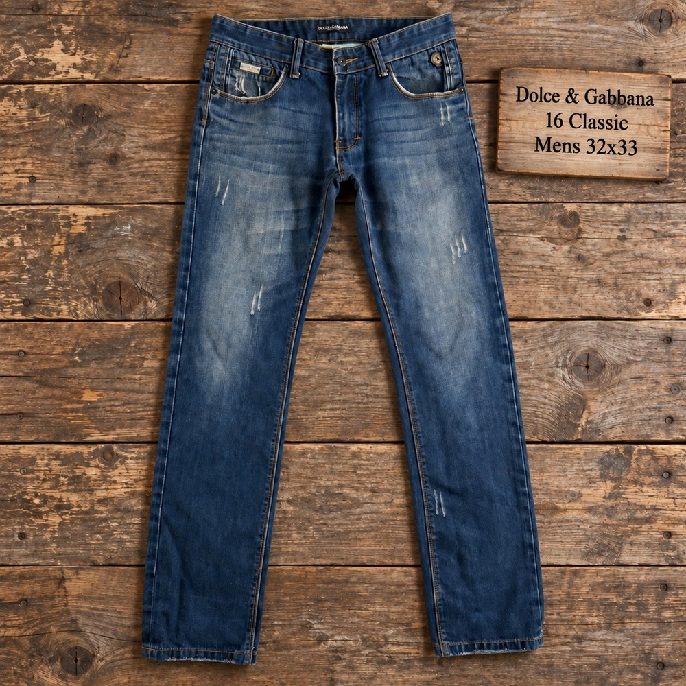 Dolce & Gabbana 16 Classic Mens Jeans 32x33 Blue Distressed Made in Italy Cotton